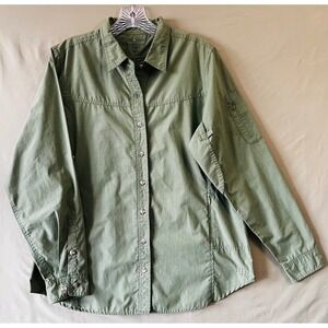 ExOfficio Insect Shield Womens Green Long Sleeve Button Down Hiking Shirt Medium
